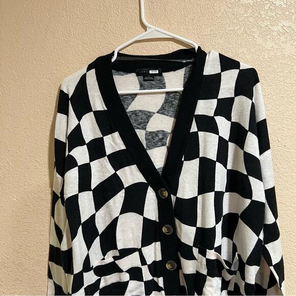 Sanctuary Cityscape Cardi Black White Warped Check Button Cardigan Sweater S - Picture 3 of 9
